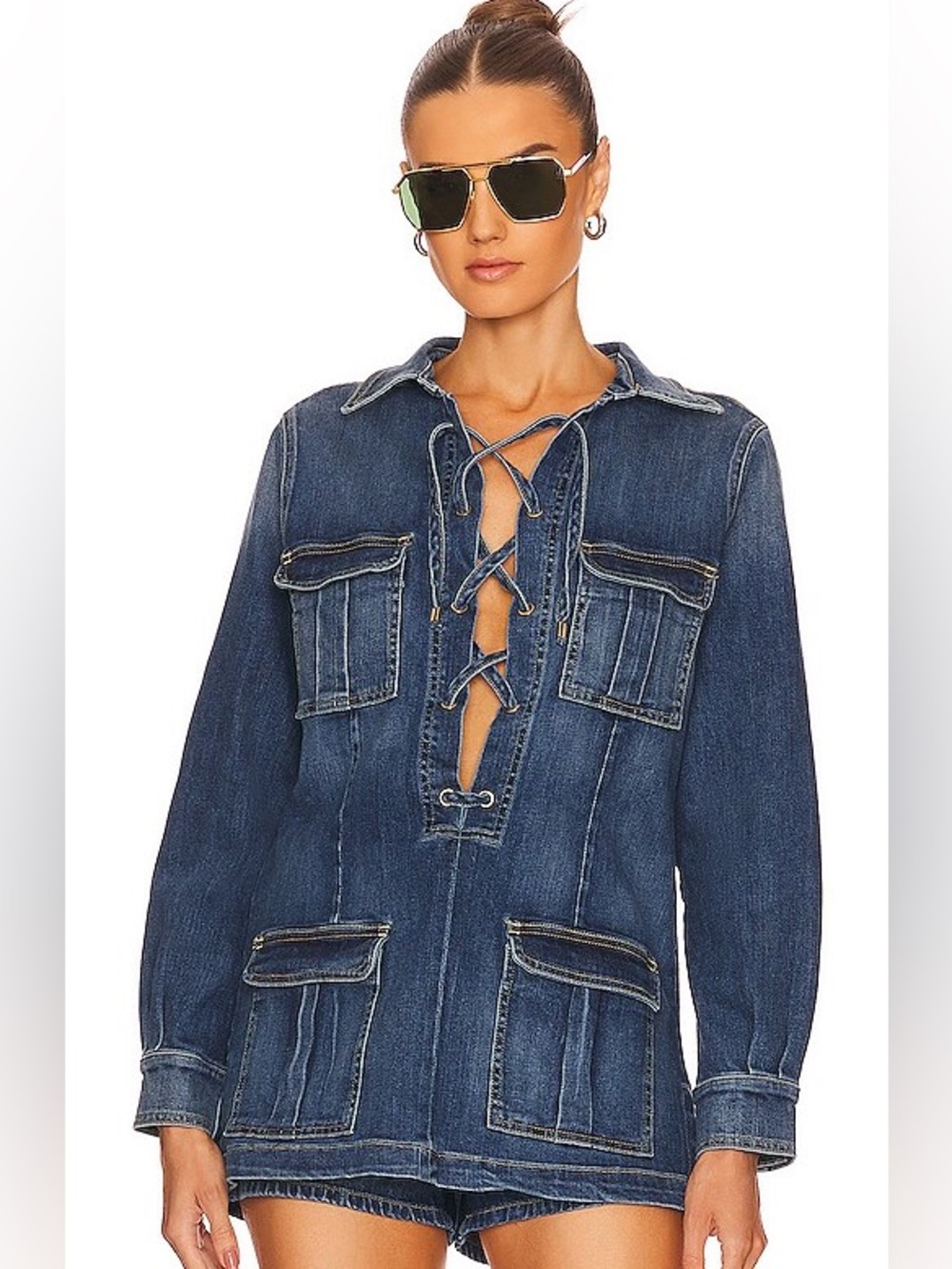 NWT | Nili Lotan Monique Lace-Up Denim Top